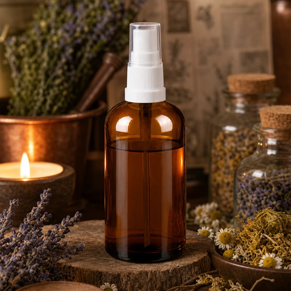 Vintage-Style 100ml Glassprühflasche in Bernsteinoptik mit modernem weißen Pumpverschluss