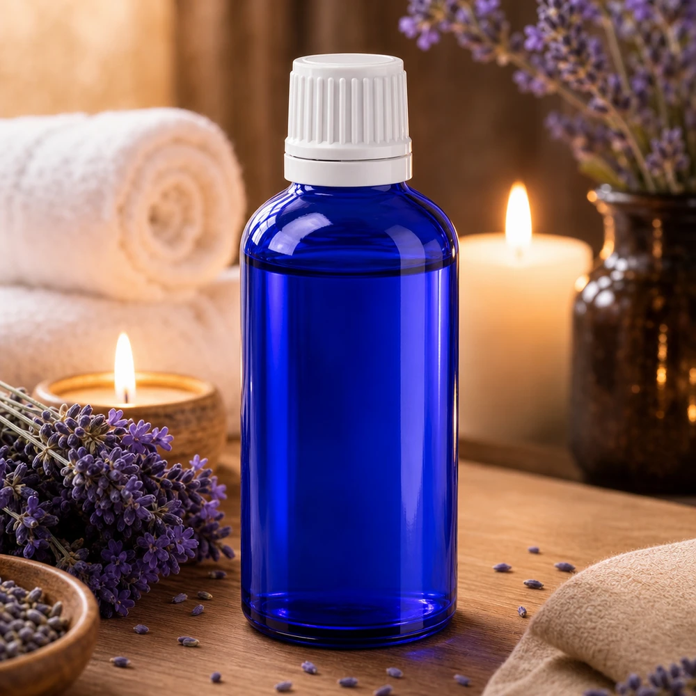 Apothekenflasche blau 50ml Tropfverschluss 1.2mm weiß Originalitätsverschluss 50ml Blauglasflasche mit präzisem Tropfverschluss ideal für Aromatherapie und Heilöle