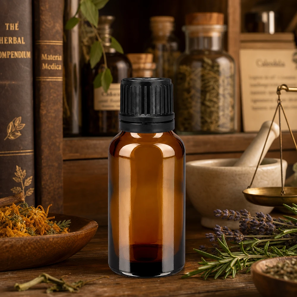 20ml Flasche 11mm Schraubverschluss schwarz Originalitätsverschluss BrownLine UT18/20 20ml Glasflasche mit lichtschützender Brauntönung und dichtem schwarzem Verschluss