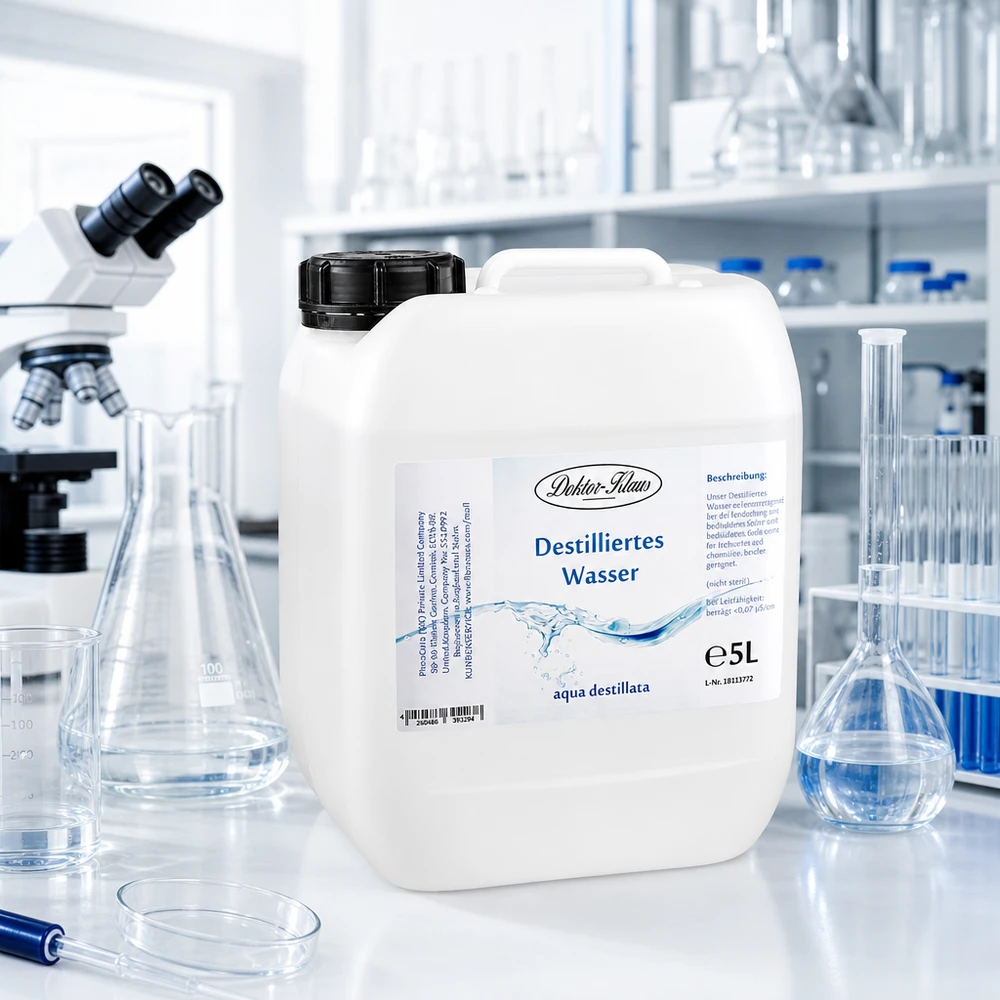 Doktor-Klaus 5L destilliertes Wasser Kanister zwischen Laborausrüstung und wissenschaftlichen Geräten