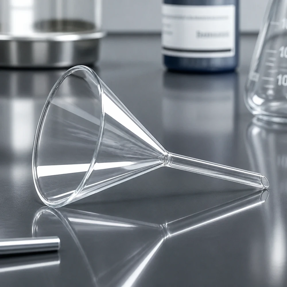 Trichter ø80mm Kalk-Soda, Winkel 60°, Kurzstil Glastrichter mit optimaler 60° Geometrie und 8cm Durchmesser für effiziente Befüllung