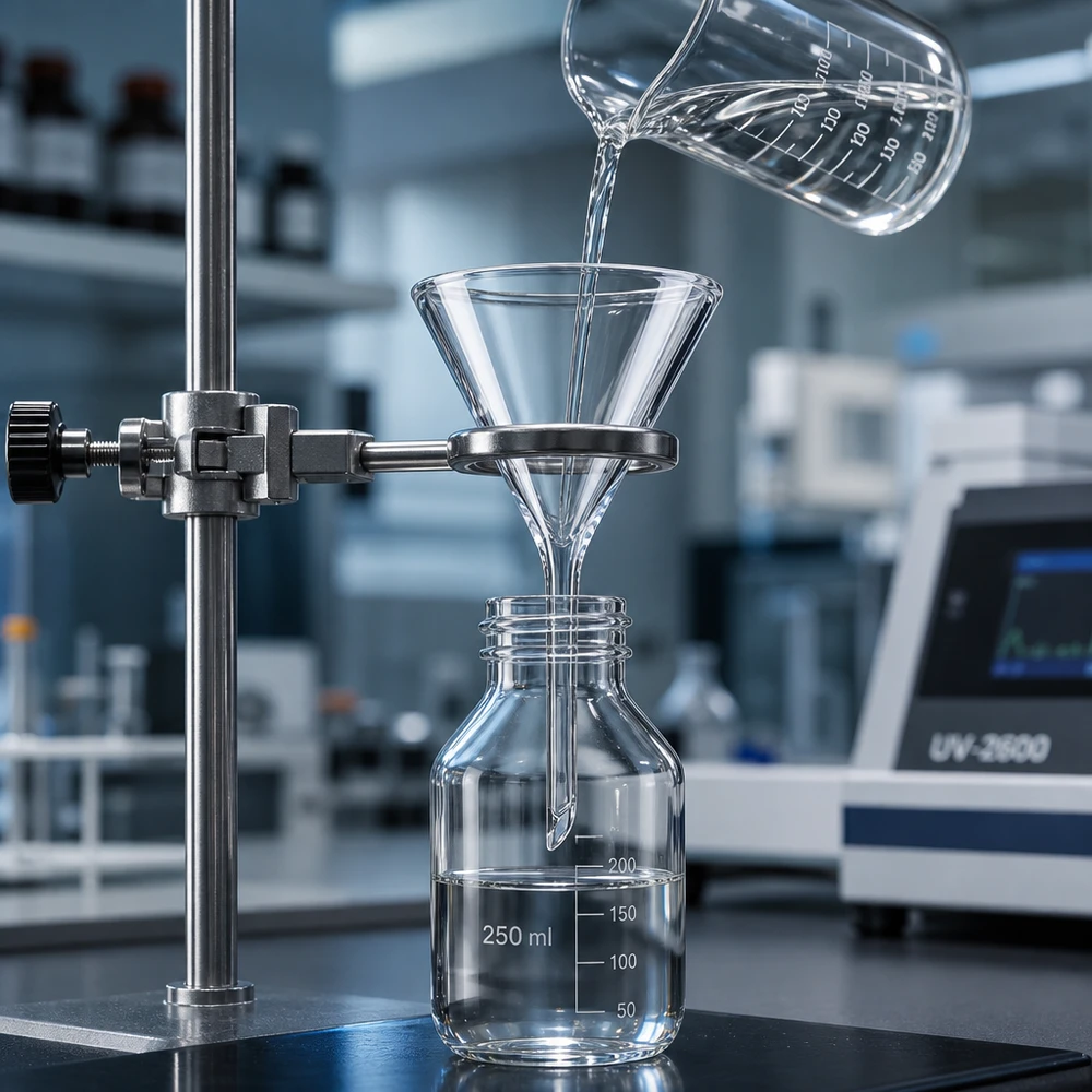 Trichter ø40mm Kalk-Soda, Winkel 60°, Kurzstil Glasklarer 40mm Trichter mit kurzer Bauform aus widerstandsfähigem Kalk-Soda-Glas gefertigt