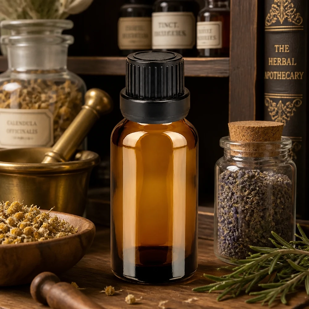 Kleine Tropfflasche 10ml aus robustem Braunglas mit kindersicherem schwarzem Verschluss