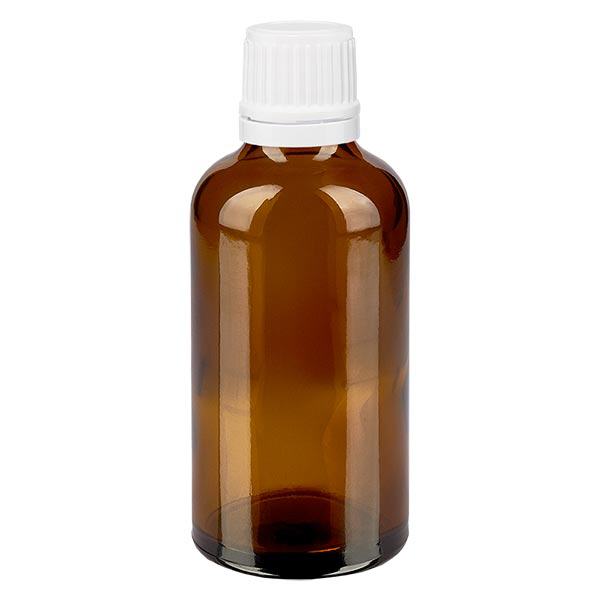 Apothekenflasche braun 50ml Tropfverschluss 1.2mm weiß Originalitätsverschluss