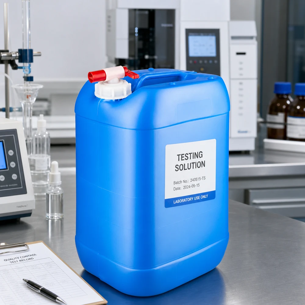 Kanister 25 Liter blau mit Auslaufhahn Stapelbarer Kunststoffkanister 25L blau mit sicherem Auslaufhahn für Chemikalien im Laborbetrieb