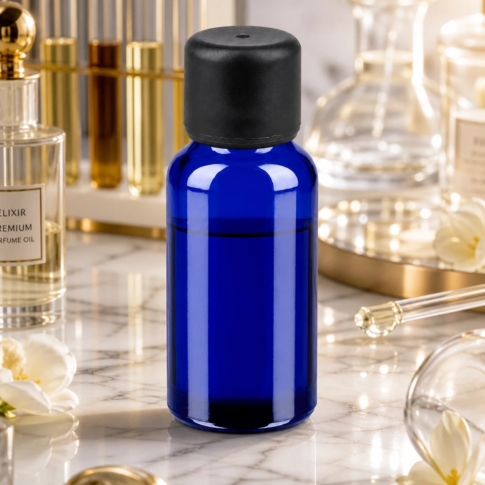 Violettglas Flasche 20ml mit UV-Schutz Eigenschaften und schwarzem 6mm Verschluss für Naturkosmetik