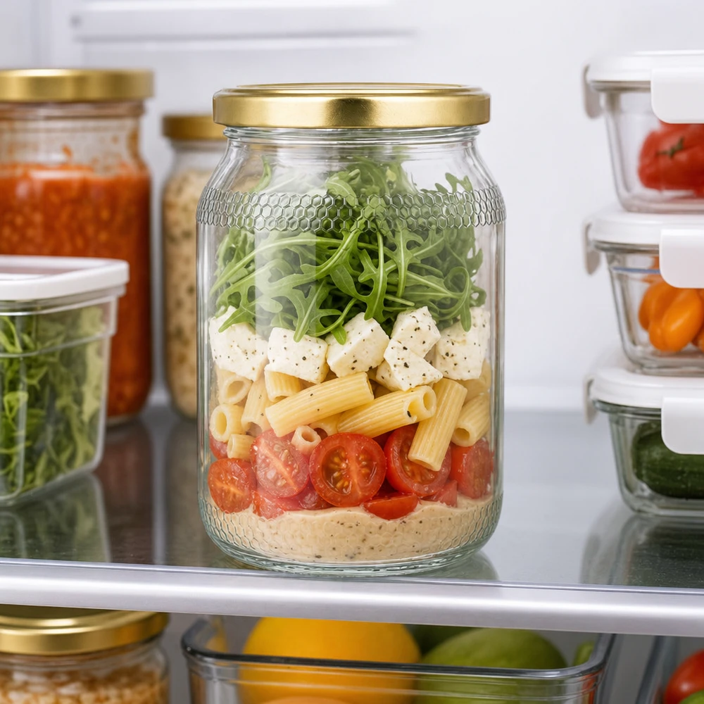 1260g Honigglas + BasicSeal Deckel gold UNiTWIST 900ml Honigglas als Meal-Prep-Container im Kühlschrank - goldener Deckel für Salataufbewahrung und Vorratshaltung