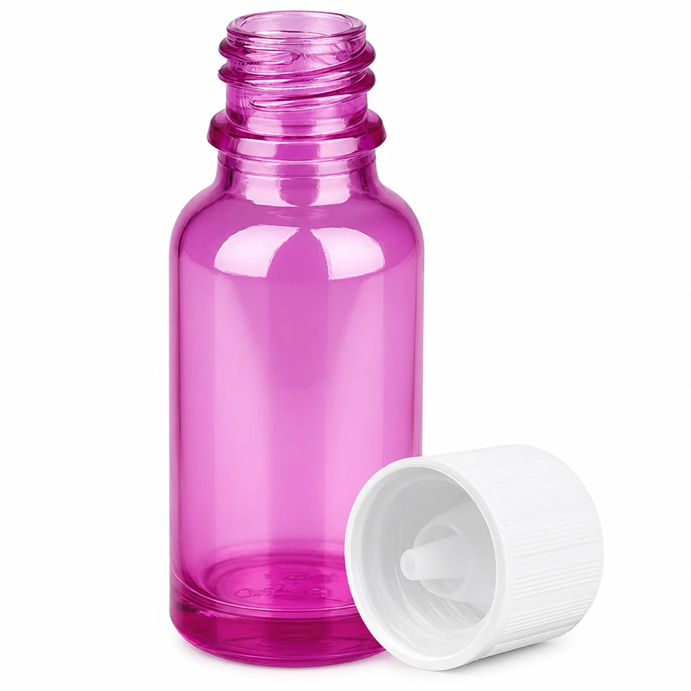 Violette Laborflasche mit Kindersicherung und UV-Schutz für empfindliche Substanzen