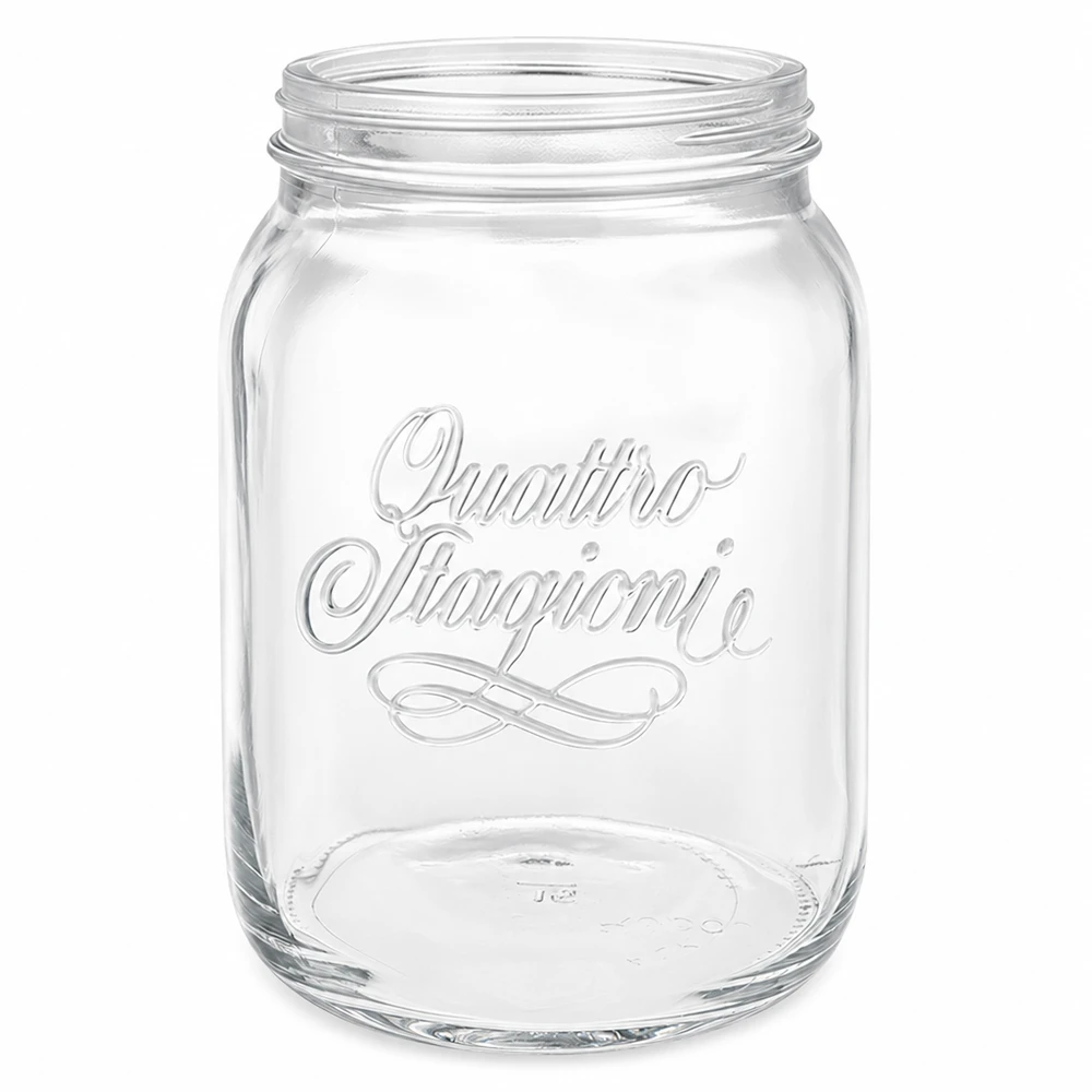 2000ml Rundglas "Quattro Stagioni" QS110mm Haushaltsglas Quattro Stagioni 2000ml mit Logo Einmachglas transparent ohne Deckel auf weißem Hintergrund