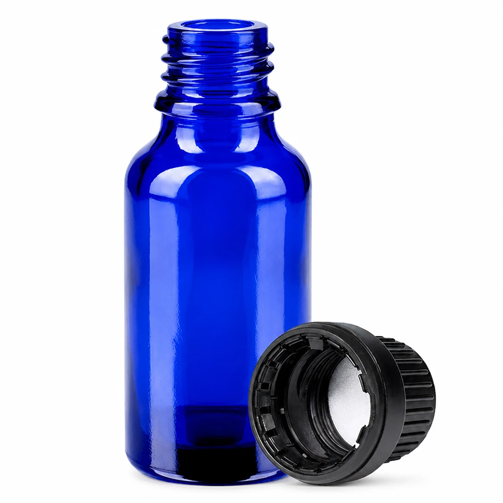 20ml Flasche 11mm Schraubverschluss schwarz Originalitätsverschluss BlueLine UT18/20 Handliche blaue Glasflasche 20ml für Parfüm Seren und konzentrierte Flüssigkeiten