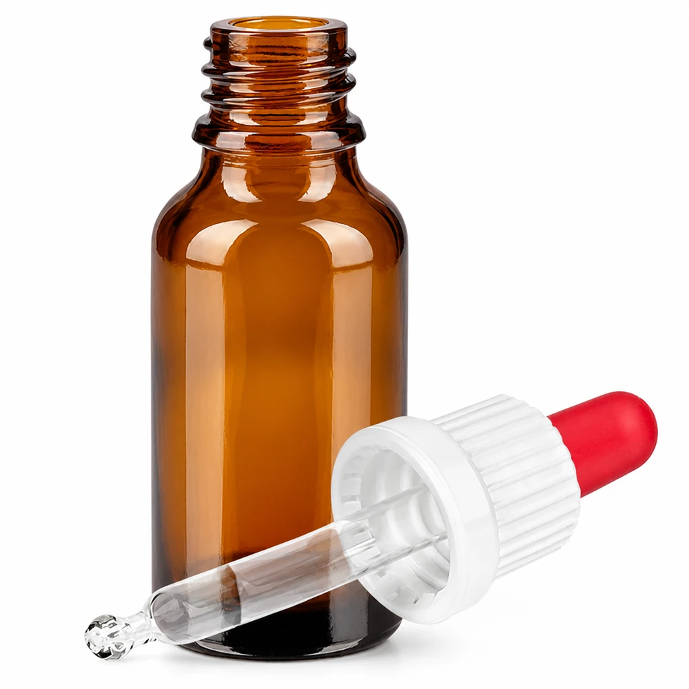Kompakte 20ml Braunglasflasche mit Pipettenaufsatz perfekt für mobile Anwendungen unterwegs
