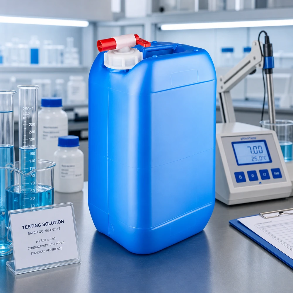 Stabiler Kunststoffkanister 15 Liter blau mit Absperrhahn für chemische Standardlösungen