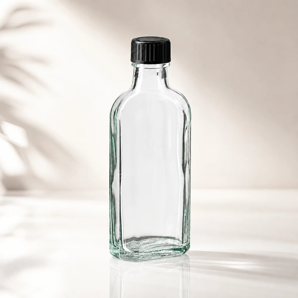 100 ml Meplat klar Schraubverschluss mit EPE-Dichtscheibe Kleine 100ml Glasflasche im Meplat Design klar ideal für Öle Essenzen und Kosmetikprodukte