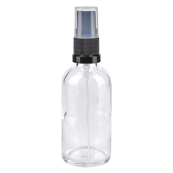 Apothekenflasche klar 50ml Sprayaufsatz schwarz Apothekenflasche klar 50ml Sprayaufsatz schwarz