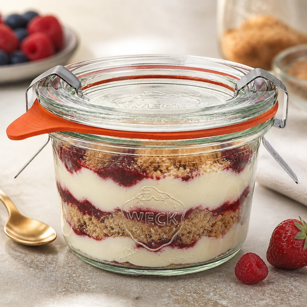 WECK Sturzglas 80ml RR60 mit Schichtdessert Tiramisu zeigt vielseitige Verwendung für Desserts und Portionierung