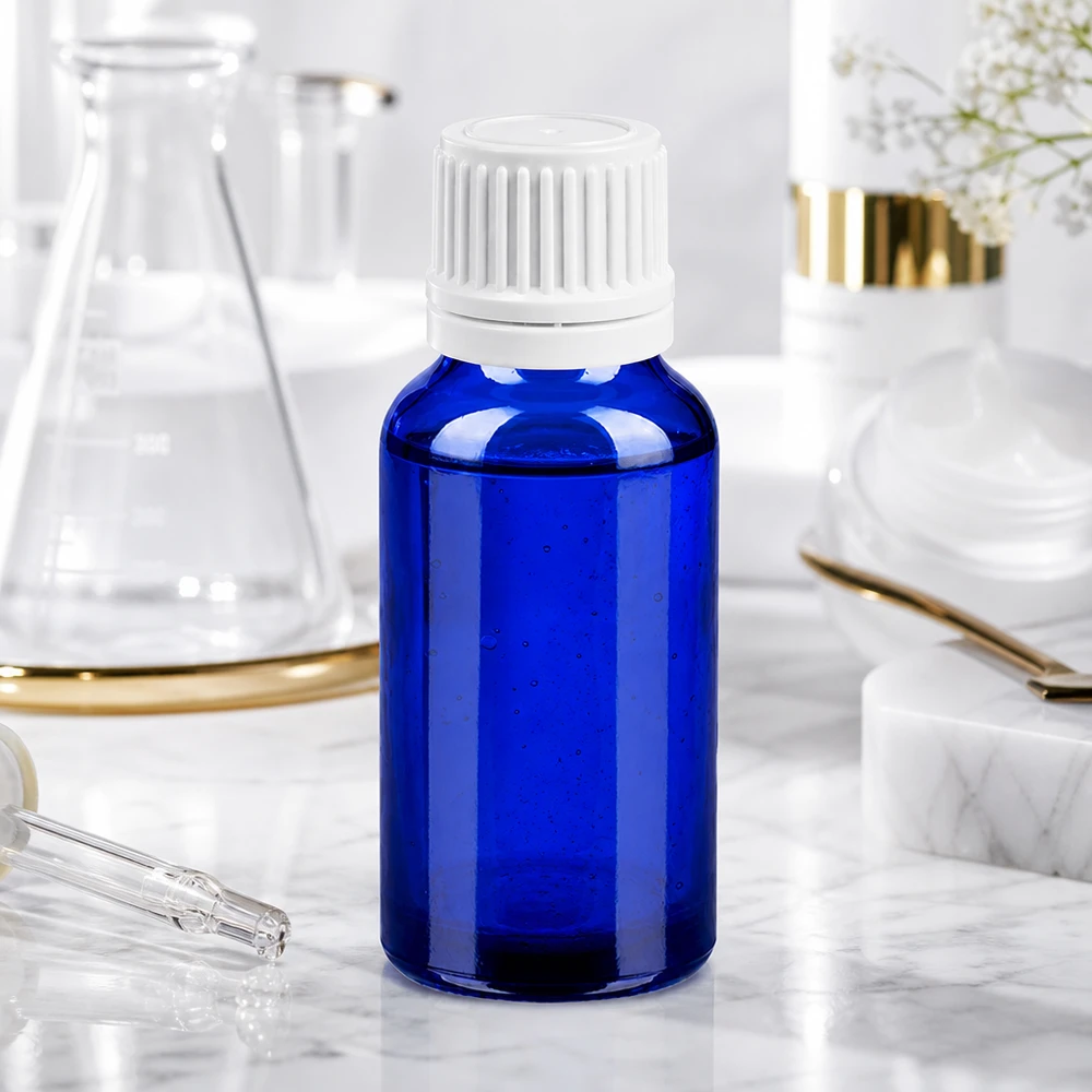 Kleine 20ml Tropfflasche aus UV-schützendem blauen Glas für lichtempfindliche Substanzen