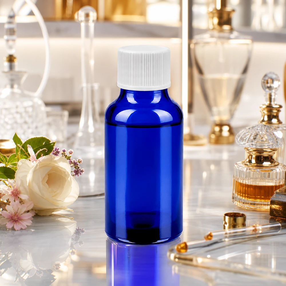 20ml Flasche 11mm Schraubverschluss weiß Standard BlueLine UT18/20 Premium 20ml Flasche in Kobaltblau mit weißem SV Verschluss für pharmazeutische Produkte